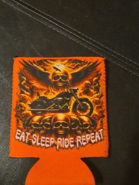NaNa Orange Black Motorcycle Skull Can Cooler